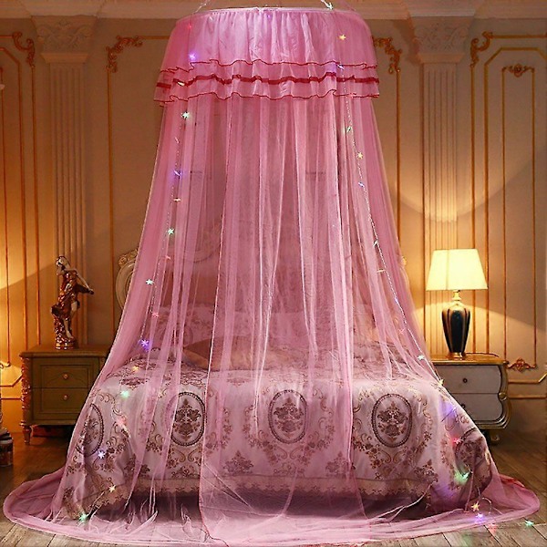 Rund Baldakin Prinsesse Stil Myggenet Seng Gardiner Net (Pink)