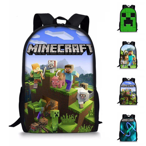 Minecraft Ryggsekk for Barn Student Skoleveske Skulderveske C