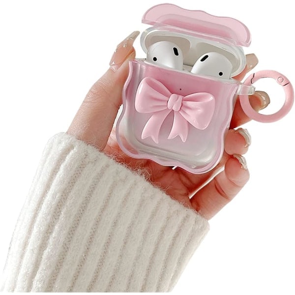 Kompatibel med AirPods etui Blødt transparent TPU med sødt 3D farvet sløjfe design Stødsikkert nøglering etui til piger Kvinder airpods 4