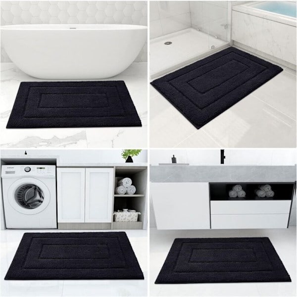 Badeværelsesmåtte Antislip Absorberende 40x60cm Brusebadsmåtte Tyk Blød Badeværelsesmåtte Mikrofiber Maskinvaskbar Sort
