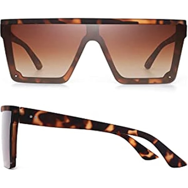 Neliönmuotoiset ylisuuret aurinkolasit naisille ja miehille, muodikkaat litteät suuret kehykset Leopard Brown