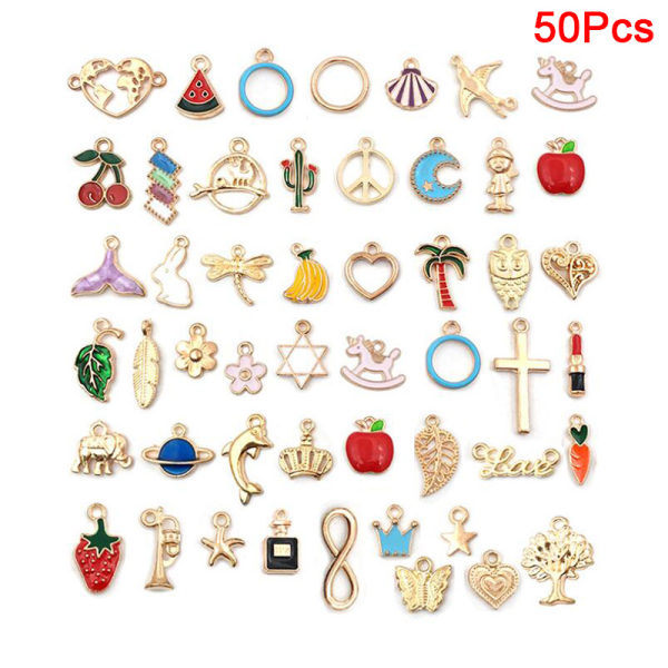 Animal Flower Blandede Emali Charms Vedhæng DIY Armbånd Smykker A: 50Pcs