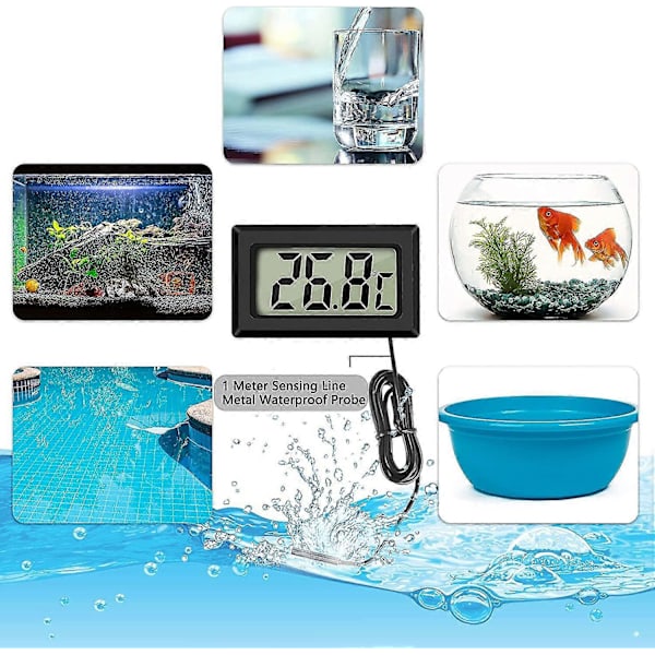 Mini Digital LCD Termometer Temperatur med Temperaturprobe Sensor Tester til Køleskabsfrysere Akvarium (4X Sort)