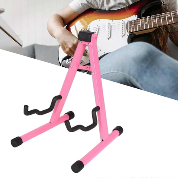 Gitarrstativ Vikbart A-Ram Golv Universal Metall för Akustisk Klassisk Elektrisk Basgitarrer Banjo Ukulele Bärbar Pink 30x25x37cm