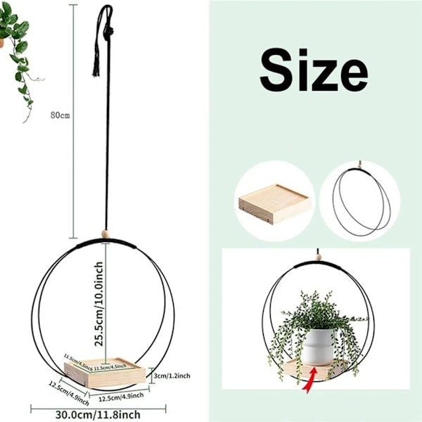 2 st Hängande Blomkrukehylla med Inomhus Hängande Blomkrukor, Balkong Dekoration, Växter, Vardagsrum, Trähylla, Hängkorg (Rund*Svart)