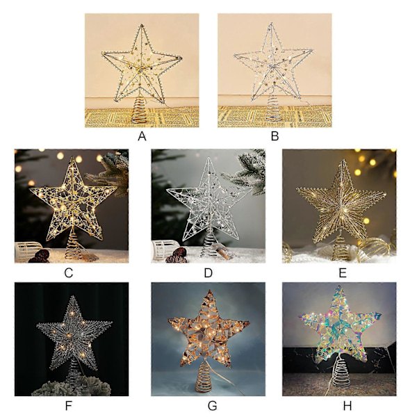 Juletræstop, Gul Glitterstjerne med Hul til Juletræsdekoration