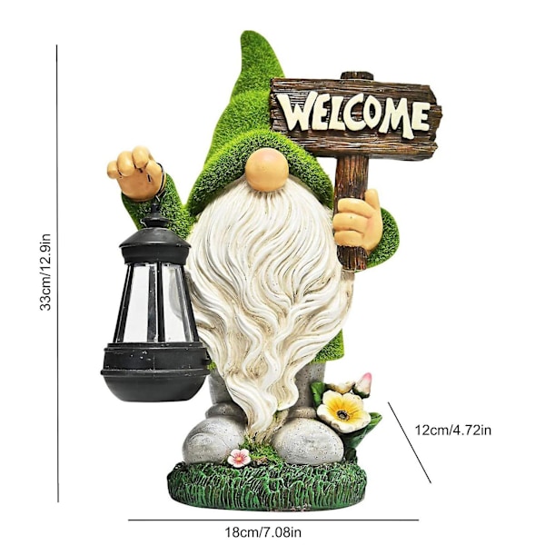 Havefigur med Lanterne Ornamenter Sjove Solcelledrevne Udendørs Statue Dekoration Lys, 100% Ny C