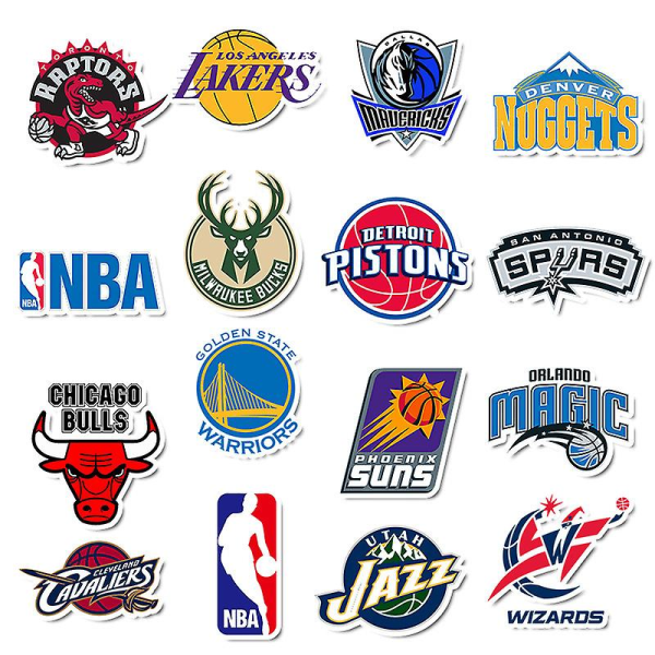 32 NBA Basketball Association -koripallotarran setti. Lakers, Chicago Bulls, Orlando Magic tai muita tarroja