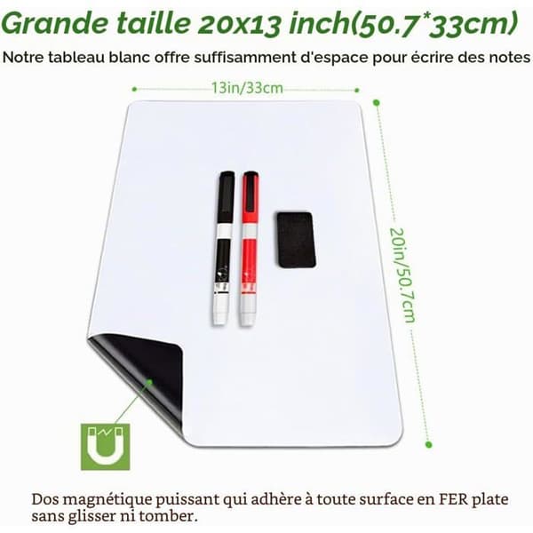Magnetisk Whiteboard A3+ - 1 Enhet - Fläckresistent PET-yta - För Kylskåp och Kontor - 50.7x33cm