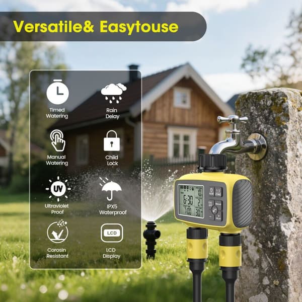Smart dobbeltudløbs vandingsventil med timer til udendørs have