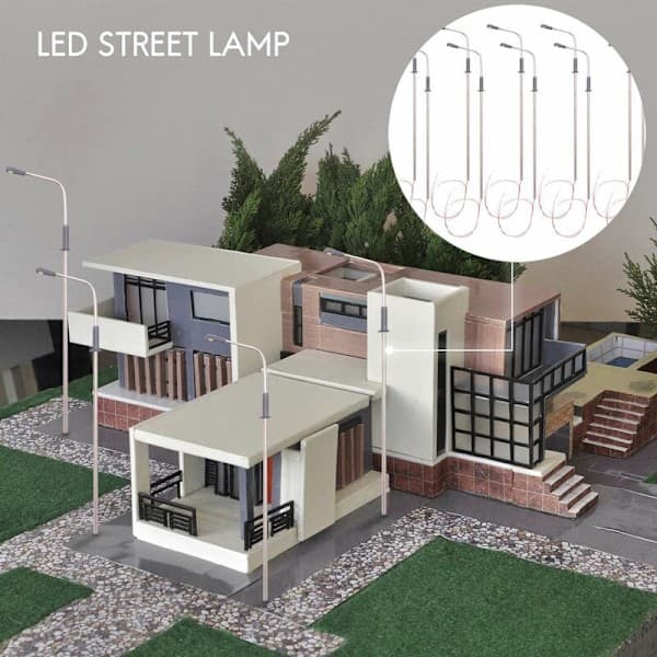 10 stk. modell LED gatelykt belysning enkelthode togbane layout 1:100