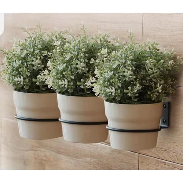 Sort metal blomsterpotteholder, 3 stk, 15 cm, hængende ring til blomsterpotter, til have og altan