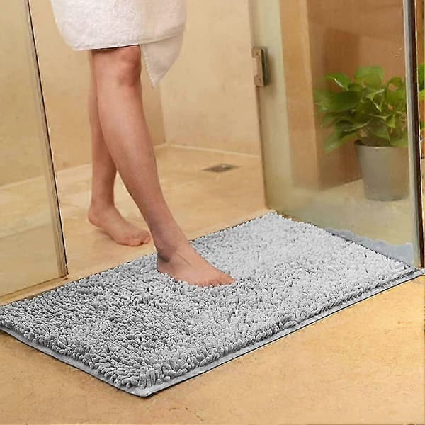 Badeværelsestæppe - Skridsikker måtte - Striber - Absorberende - Grå - 50 x 80 cm