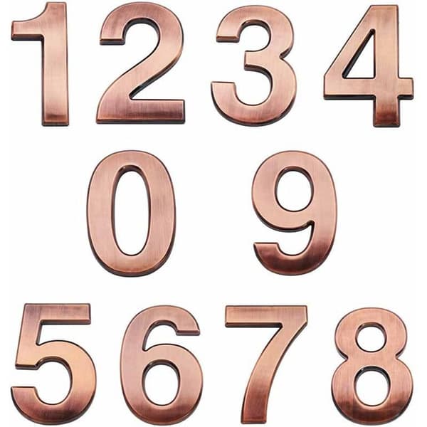 Sæt med 10 selvklæbende 3D-adressenumre, 7 cm, til husdøre og postkasser - Numre 0 til 9 til lejligheder, huse, kontorer (antik bronze)