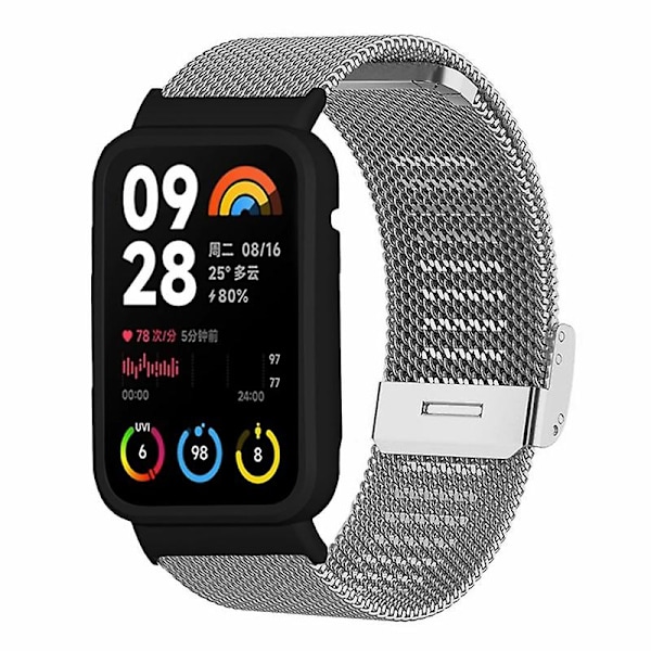 Metallbånd Milanese for Xiaomi Smart Band 8 Pro med svart klokkeetui Silver Xiaomi Smart Band 8 Pro