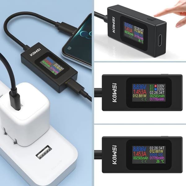 USB-C-testare voltmeter amperemeter 4-30V 0-6,5A effektanalys temperatur snabbladdning PD QC