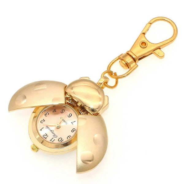 Uudet leppäkerttukellot Kuoriainen Kello naiset miehet lapset taskukello opiskelijat kvartsikello avaimenperät taskukello kaulakoru kellot kulta Beige with keyring