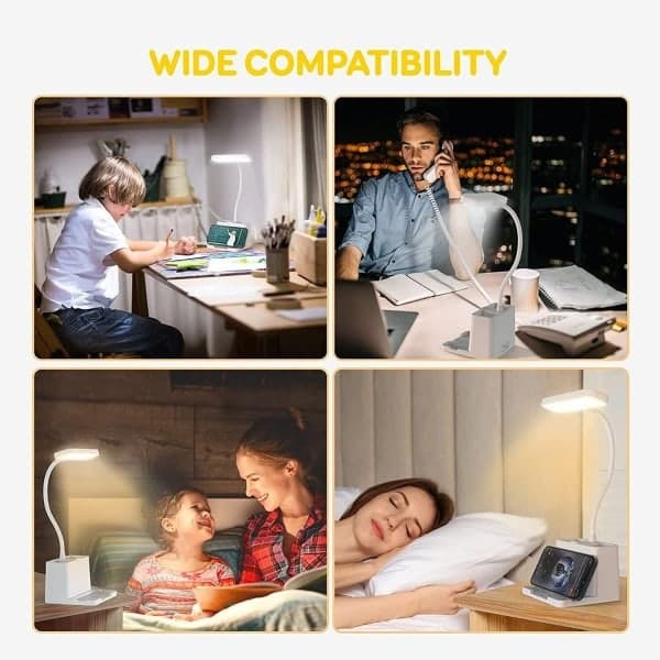 LED Bordlampe Penn Telefonholder USB Oppladbar Soverom Leselys Dimbar