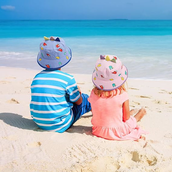 Sommarhatt för småbarn med bred brätte, strandhatt med hakband, dinosauriekeps för barn, pojkar och flickor 2-4 år
