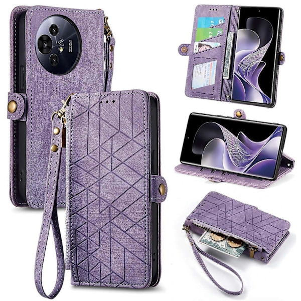 Väska med blixtlås för TCL 50 Pro NxtPaper 5G - Geometrilinjer i läder - Ljuslila Multicolor Light Purple