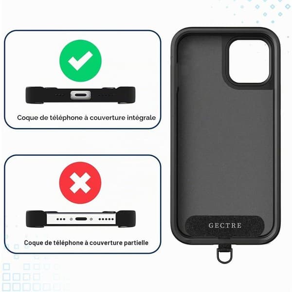 Telefon Snor - 2 Patches - Nylon og PPM - Justerbar 160 cm - Universal Smartphone - Sort