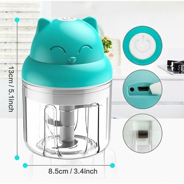 Mini elektrisk multihakker, 250 ml mixer blender med rustfrit stål design, 3 knive, hvidløgspresser, lille mixer
