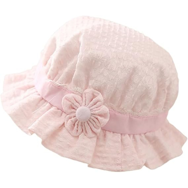 Solhatt för babyflickor, blomspetsbroderi sommar UPF50+ bredbrättad bucket-hatt semester strandhatt med elastiskt hakband