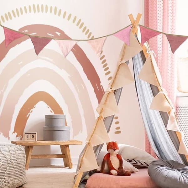 Stoffvimpelrekke - 10 Deler - Rosa Bomull - 3,15 Meter - Veggdekorasjon - Barnerom, Bryllup, Fest