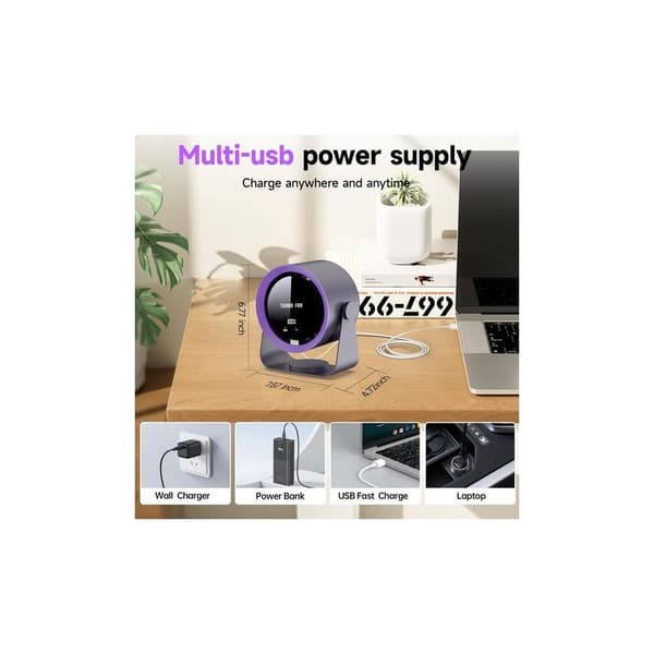 Genopladelig USB-bordventilator med digitalt display, 90° vip, ophængningsmulighed til soveværelse, køkken, camping, kontor, stue (Khaki)