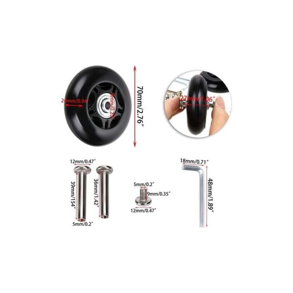 Sæt med 2 kufferthjul, erstatningshjul, reparation af bagagelejer, 70 × 24 mm, sort