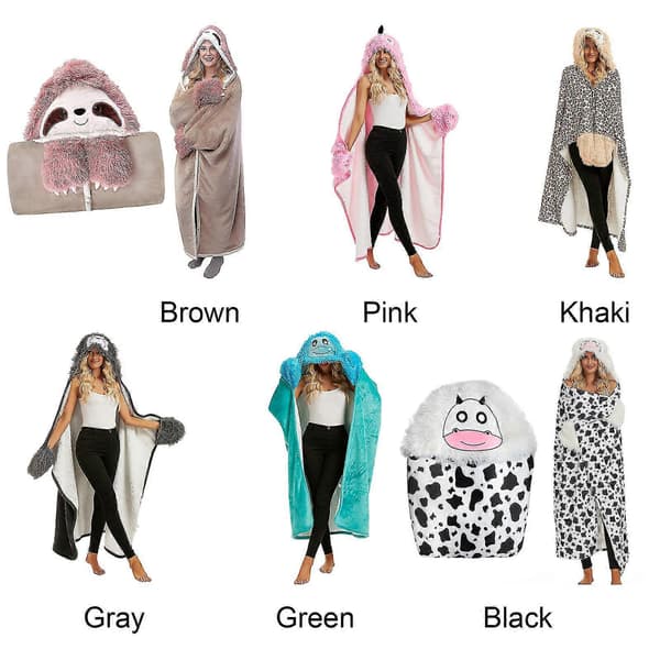 Bærbar Hætteplaid til Voksne - Fluffy Superblød Shaggy Varm Plaid Kappe Pink