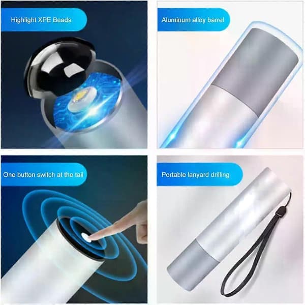 Mini-taskulamppu USB-ladattava LED-taskulamppu Vedenpitävä Teleskooppinen Tehokas Taskulamppu Ulkotyöhön Zoom Kannettava Taskulamppu Black A4