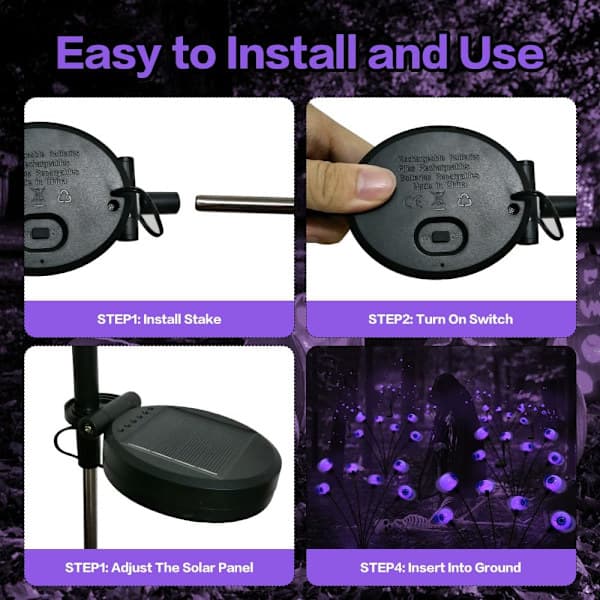 Utomhus Solcellslampor med Läskiga Ögon, 2-pack 12 LED Gröna Ögon Lila