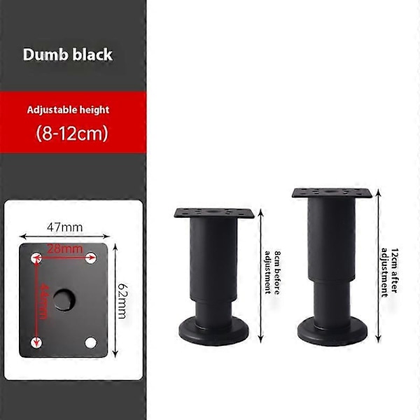Helposti asennettava 4 pöydänjalan sarja, korkeussäädettävä sopimaan erilaisiin kodin tyyleihin Black 8cm-12cm
