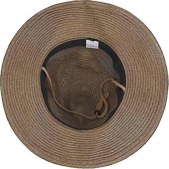 Bredskygget Panama Strand Fedora Solhat til Mænd og Kvinder, Rulbar Cowboyhat i Strå, Kaffe