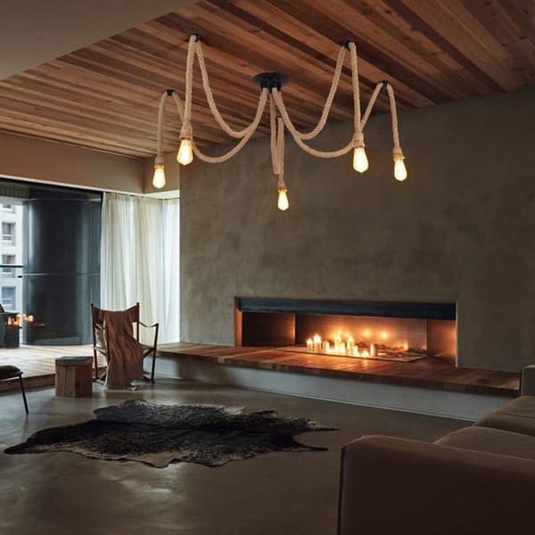 Industriel pendellampe justerbar lampe lysekrone, kreative hampereb-pendler til stue, 5 hoveder