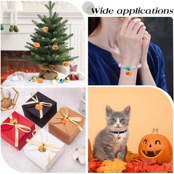 20 Mini Græskar-klokker Halloween Jingle Bell Perler Lanterne Ansigt Ornament til Efterår Indendørs Orange