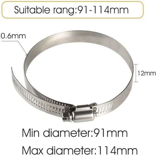 8 stk. Slangeklemmer, justerbare 91–114 mm rustfrit stål spændebånd til fastgørelse af slanger og rør