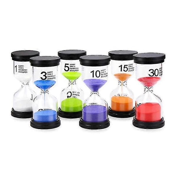 6 Färger Timglas Set 1min/ 3min/ 5min/ 10min/ 15min/ 30min Dekoration Tidmätare Timer För Barn Cla