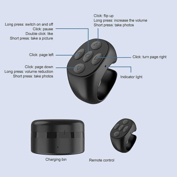 Fingerspids Selfie Video Controller Ring Bluetooth Fjernbetjeningsknap Klikker ABS Høj Kvalitet Automatisk Side Vender Browsing 3
