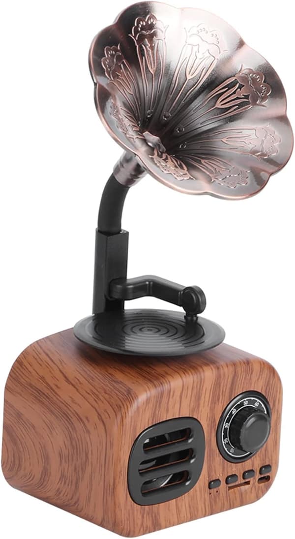 Grammofonformad Bluetooth-högtalare, 5W Mini Retro Bluetooth-högtalare, Vintage Hem Sovrumsinredning, Retro Musikhögtalare Stöder TF-kort
