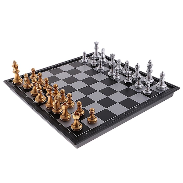 Magnetiskt Guld och Silver Hopfällbart Schackpjäser Set Brädspel Leksaker Present
