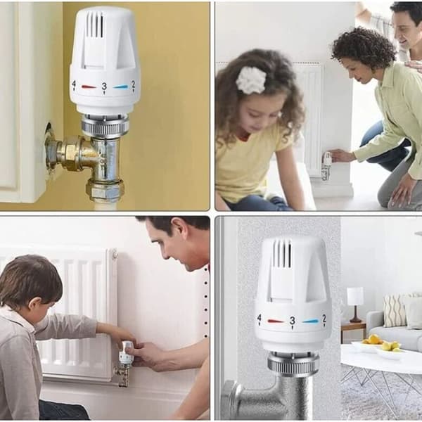 Sett med 4 termostatiske radiatorventilhoder, M 30 x 1,5, erstatningsradiatorventilhoder, termostatiske radiatorventiler