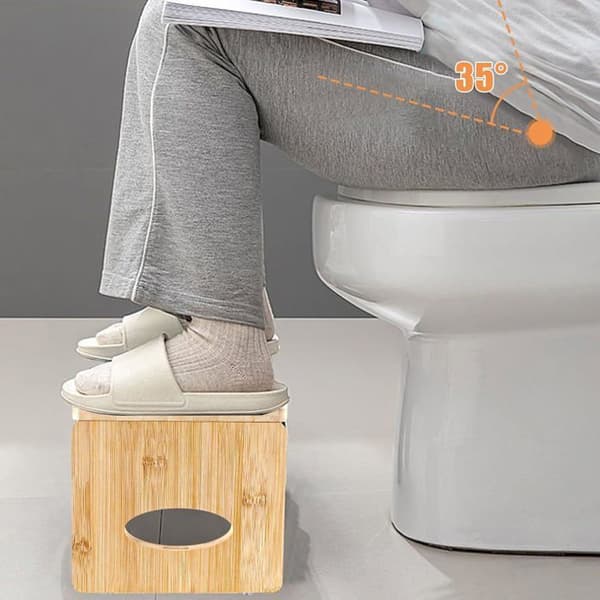 Fällbar toalettpall - 1 enhet - Naturlig bambu - Ergonomisk position - Vuxna och seniorer
