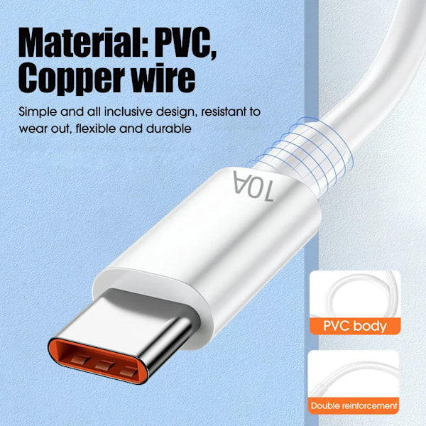 USB Type C Kabel 10A Hurtig Opladning Ledning Mobiltelefon USB Linje til iPhone 15 Xiaomi Redmi Samsung Poco f5 USB C Datakabel Ledning 10A til Type C
