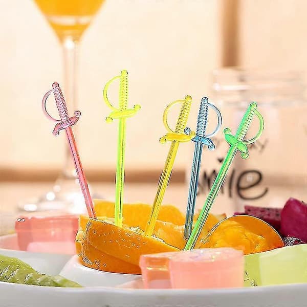 200 st Plastik Cocktail Svärdpinnar Party Fruktpinnar Svärdformade Aptitretarepinnar