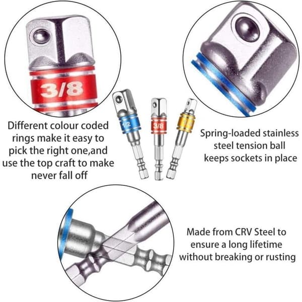 1 stk rettvinklet borekrone og 3 stk pipeadaptere 1/2\" 3/8\" 1/4\" 105 graders magnetisk hurtigskift vinkelskrutrekker-sett Elektrisk drilltilbehør