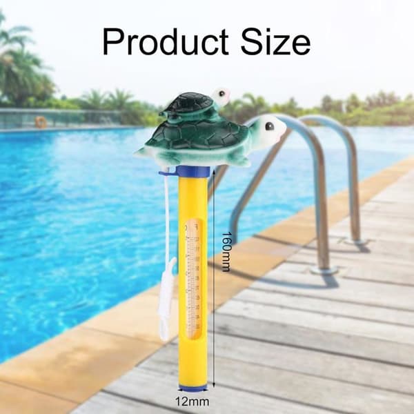 Swimmingpool-termometer, flydende swimmingpool-termometer, pool-termometer med snor, til vandtemperatur (skildpadde)