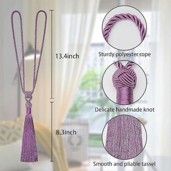 lly 2 kpl Pitkät Hapsunauhat Verhoille Käsintehdyt Punotut Köysisolmut Verhojen Kiinnikkeet Eurooppalaiseen Tyyliin Koristeelliset Verhonpidikkeet Kotiin ja Toimistoon Tuulta Vastaan Purple 2 Pack