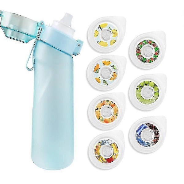 Frostet blå (med 7 smagsvarianter) Air Bottle, 2024 Forbedret Vandflaske Med 7 Smagsvarianter, Air Bottle Startsæt, 0 Sukker Drikkeflasker, BPA-fri
